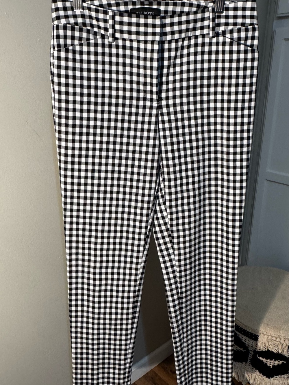 Talbots Black White Gingham Ankle Pants Size 4 Petite Cropped Career Stretch